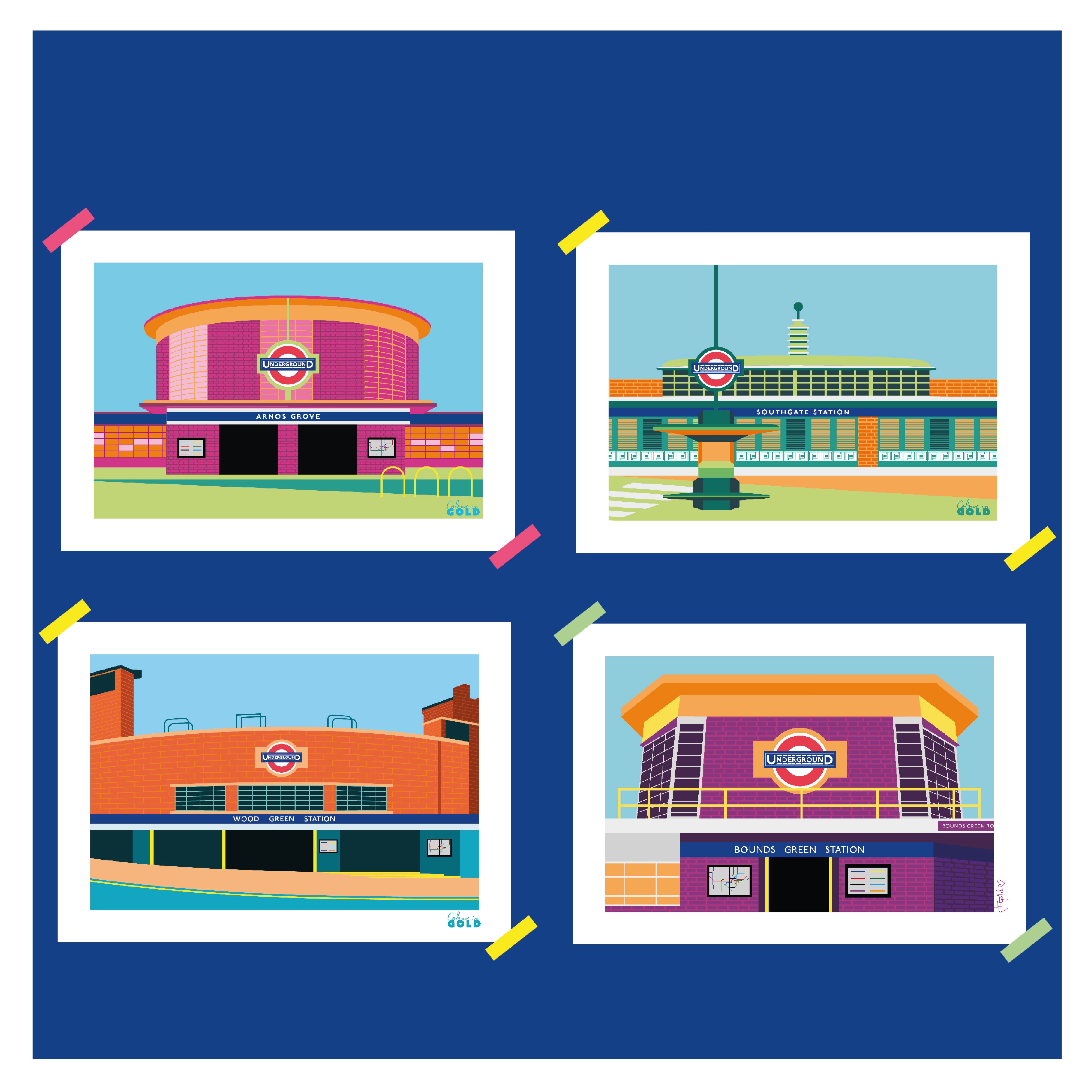 PICCADILLY LINE POSTCARDS ColourinGold PICCADILLY LINE POSTCARDS ColourinGold